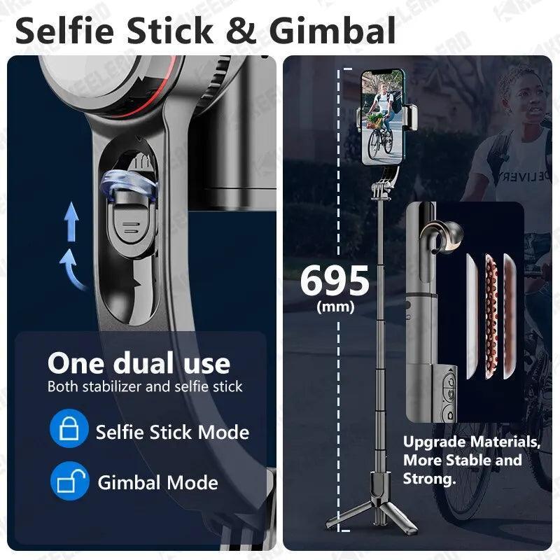 4 - in - 1 Selfie Stick With Tripod, Gimbal, and Flash - Advanced Modern