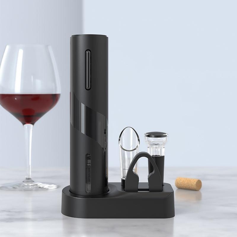 4-in-1 Electric Wine Opener Set, Pourer, Stopper, Storage Base & Cutter - Advanced Modern