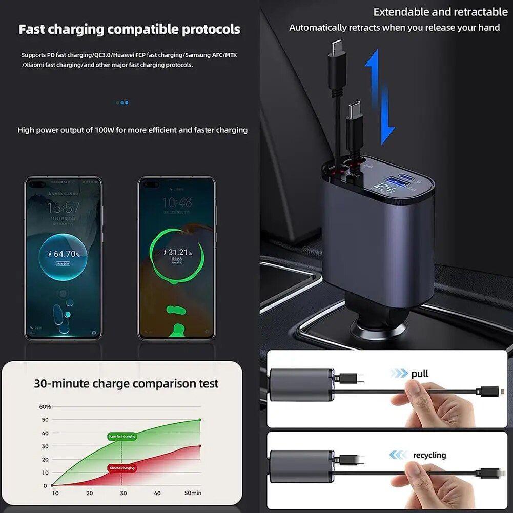 High - Speed Retractable Car Charger - Advanced Modern